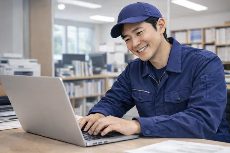 パソコンでヒヤリハット事例を学ぶドライバー