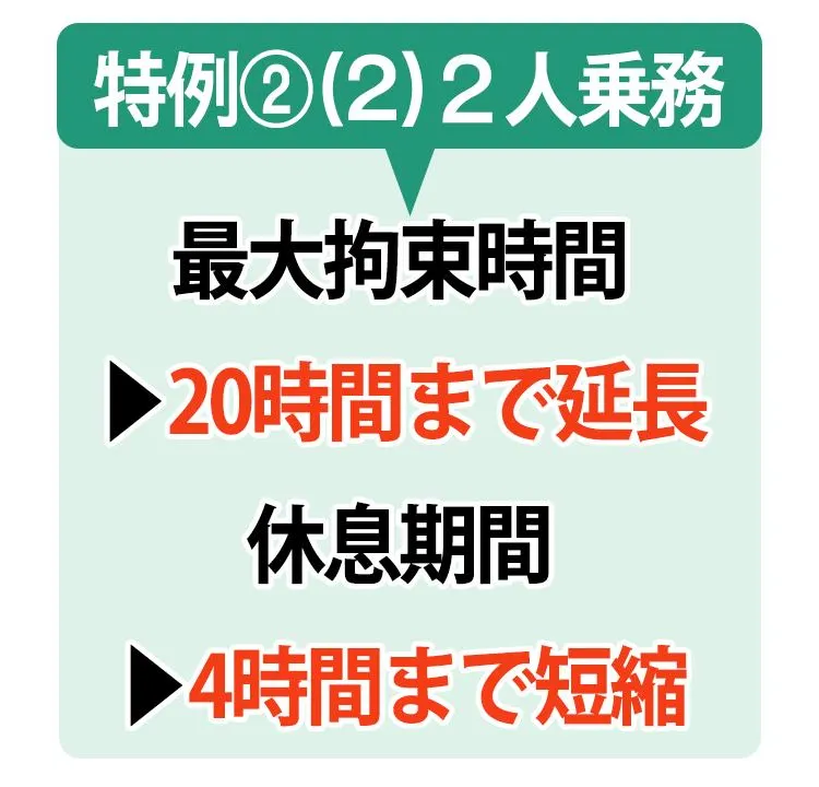 2人乗務の最大拘束時間と休息期間